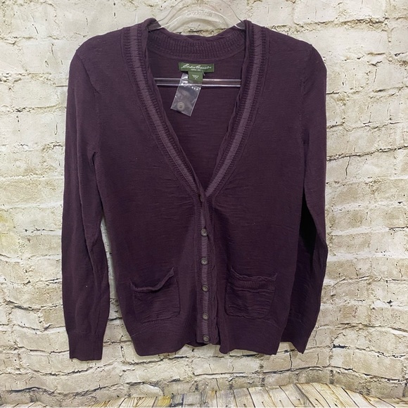 NWT Eddie Bauer Purple Cotton V Neck Cardigan Sweater - Picture 1 of 5